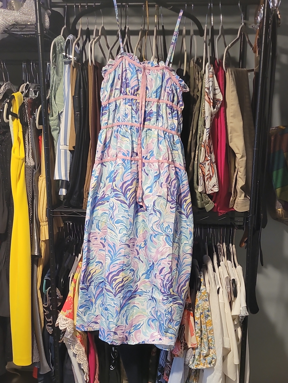 Simply Southern Pastel Swirl Tiered Midi Dress in Pink & Blue